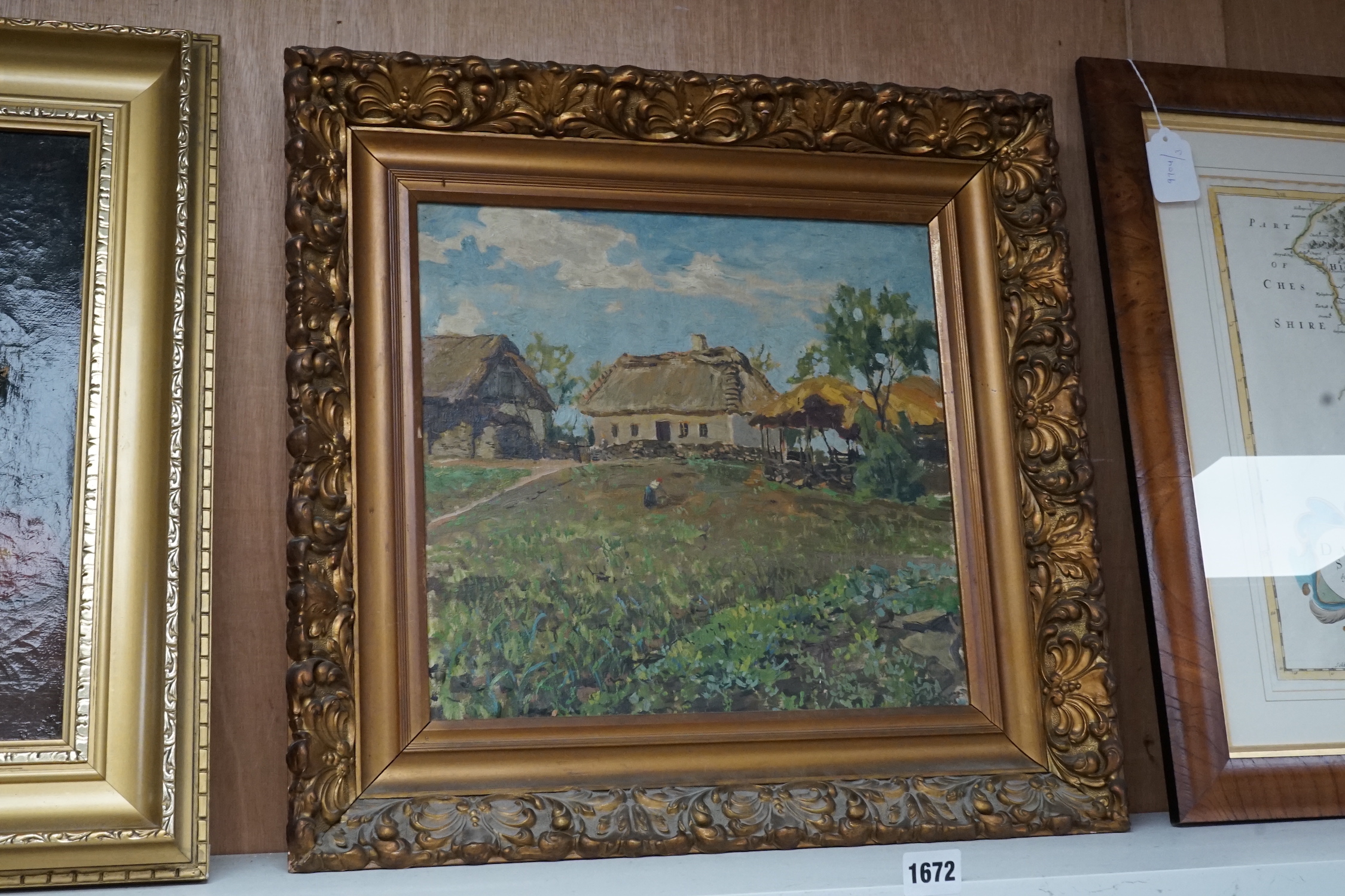 Galea, oil on board, Maltese farm scene, pencil inscription verso, 33 x 35cm